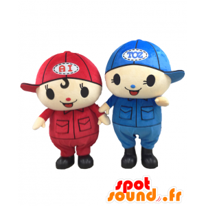 Ai-chan mascot and Toss-kun, two children, a boy and a girl - MASFR27066 - Yuru-Chara Japanese mascots