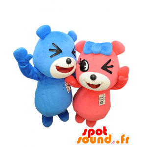 Mascots Niyu und Onkel, zwei Teddybären, eine blaue und eine rosa - MASFR27073 - Yuru-Chara japanischen Maskottchen