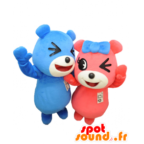 Mascottes niyu en oom, twee teddyberen, een blauw en een roze - MASFR27073 - Yuru-Chara Japanse Mascottes