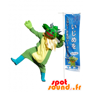 Mascotte de Dragon Pee, dragon vert et jaune, très rigolo - MASFR27077 - Mascottes Yuru-Chara Japonaises