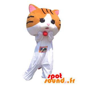 Mascotte Fujimyi, gatto bianco e marrone, molto divertente - MASFR27086 - Yuru-Chara mascotte giapponese