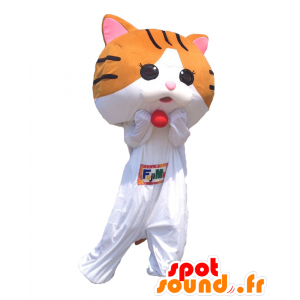 Mascotte de Fujimyi, chat blanc et marron, très divertissant - MASFR27086 - Mascottes Yuru-Chara Japonaises