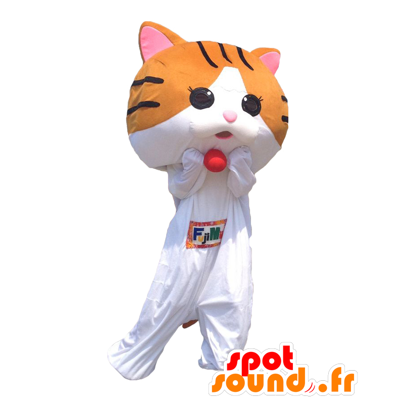 Fujimyi maskot, vit och brun katt, mycket underhållande -