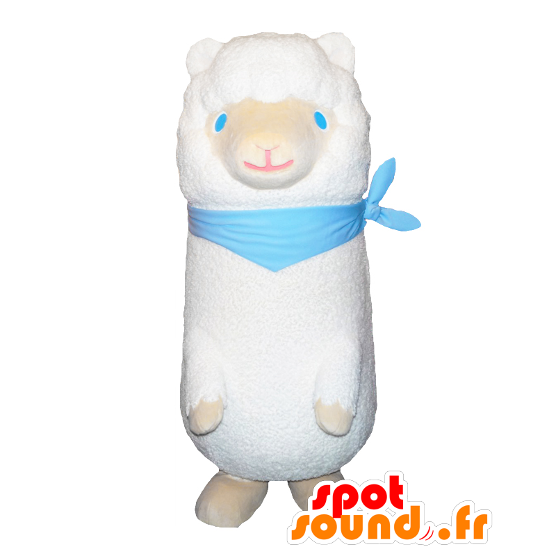 Andy maskot, hvitt og beige lama med blå øyne - MASFR27088 - Yuru-Chara japanske Mascots