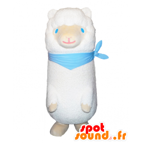 Mascotte de Andy, lama blanc et beige aux yeux bleus - MASFR27088 - Mascottes Yuru-Chara Japonaises