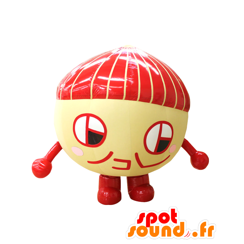 Mascotte de Hazelnut kun, noisette géante rouge et jaune - MASFR27089 - Mascottes Yuru-Chara Japonaises