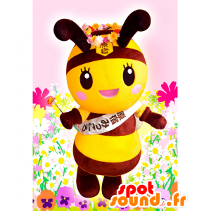 Harajuku Mikkoro mascot, yellow bee and beautiful brown - MASFR27092 - Yuru-Chara Japanese mascots