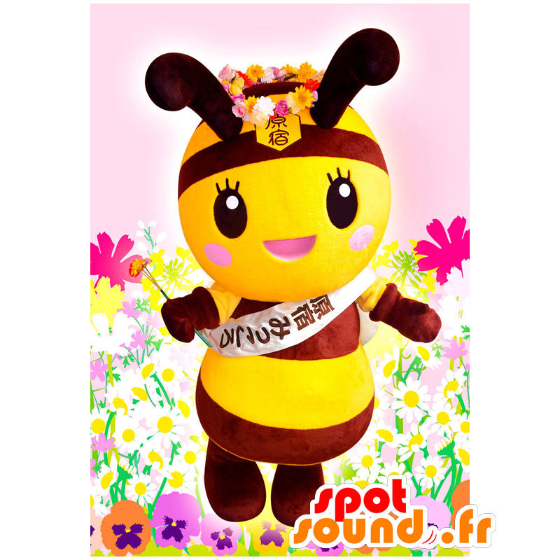 Harajuku Mikkoro mascot, yellow bee and beautiful brown - MASFR27092 - Yuru-Chara Japanese mascots