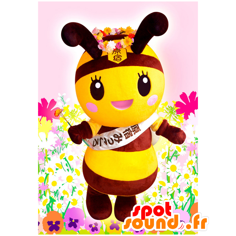 Mascot Harajuku Mikkoro, gul bie og vakre brune - MASFR27092 - Yuru-Chara japanske Mascots