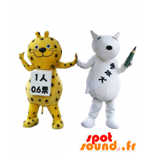 Gelb und schwarz-weißen Hund Leoparden-Maskottchen - MASFR27097 - Yuru-Chara japanischen Maskottchen