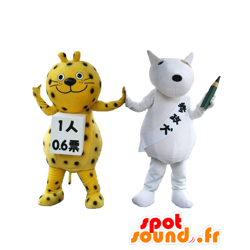 Mascottes de léopard jaune et noir et de chien blanc - MASFR27097 - Mascottes Yuru-Chara Japonaises