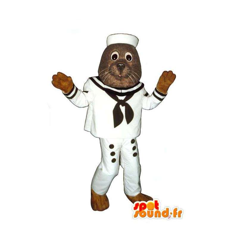 Leão-marinho mascote vestido como um marinheiro. Suit Sailor - MASFR007002 - mascotes Seal