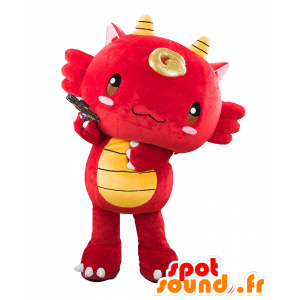 Maskotti Gomurin, punainen ja keltainen lohikäärme, erittäin söpö ja menestyksekäs - MASFR27102 - Mascottes Yuru-Chara Japona...