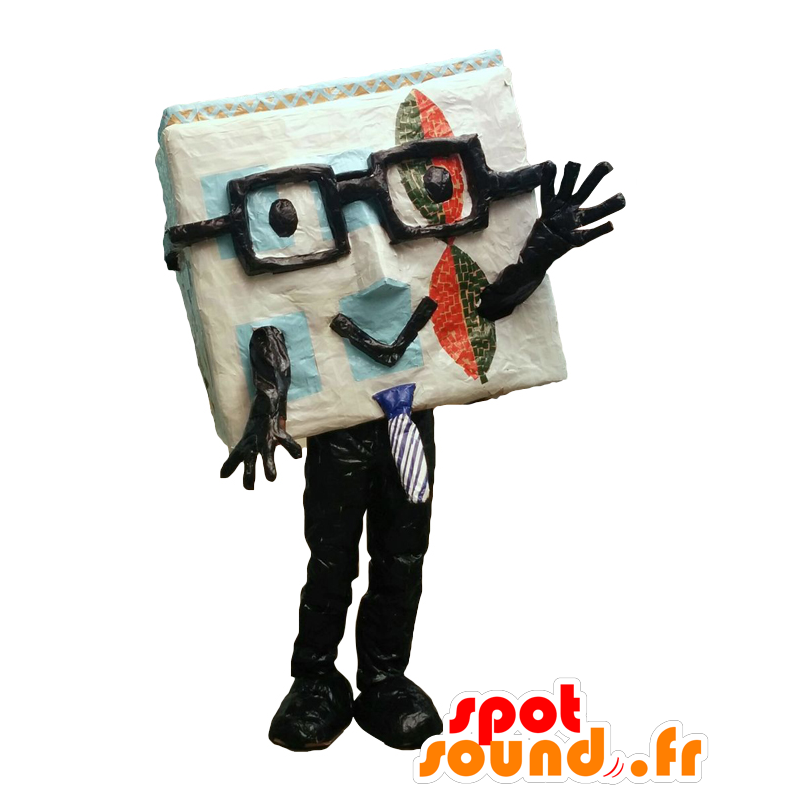 Mascotte Asahi, square man with glasses and tie - MASFR27110 - Yuru-Chara Japanese mascots