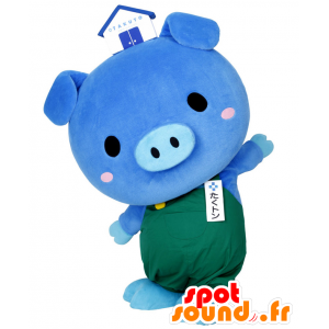Takuton maskot, blå gris med ett hus på huvudet - Spotsound