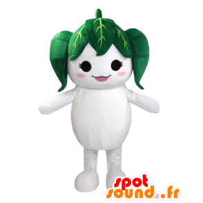 Mascotte de Yururin, bonhomme blanc avec des feuilles vertes - MASFR27118 - Mascottes Yuru-Chara Japonaises