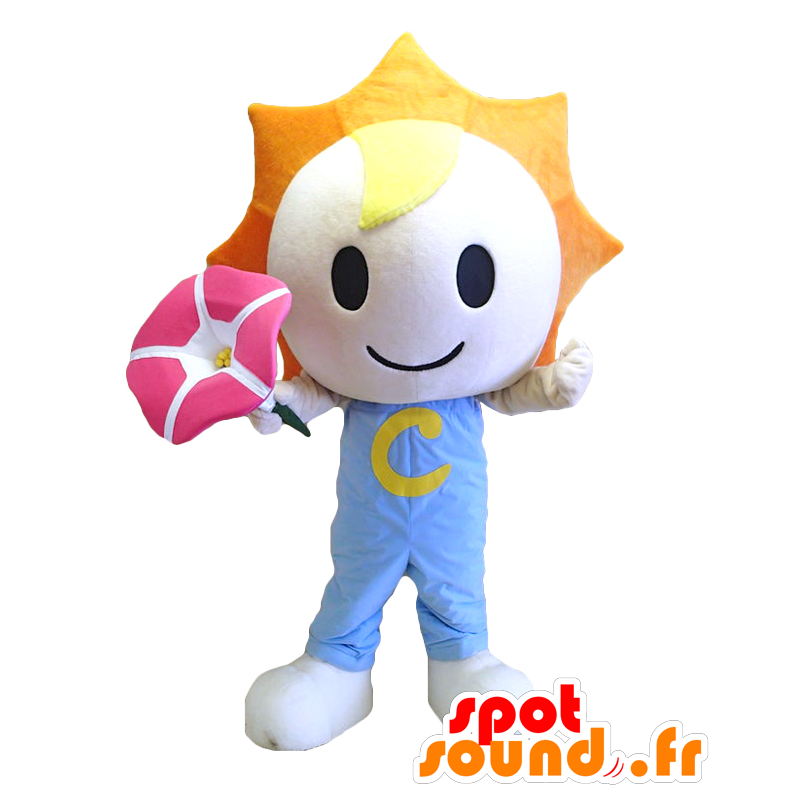 Mascotte de Sun-kun, petit soleil mignon avec une fleur rose - MASFR27123 - Mascottes Yuru-Chara Japonaises