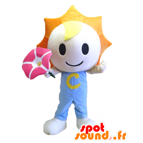 Mascotte de Sun-kun, petit soleil mignon avec une fleur rose - MASFR27123 - Mascottes Yuru-Chara Japonaises