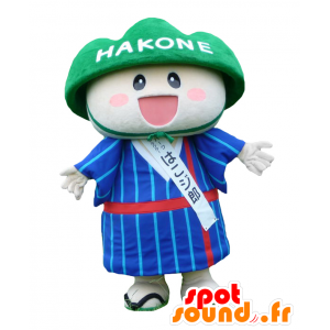 Mascotte de Hakojiro, bonhomme blanc souriant avec un casque vert - MASFR27124 - Mascottes Yuru-Chara Japonaises