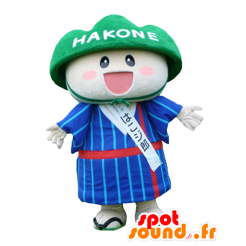 Mascotte Hakojiro sorridente uomo bianco con il casco verde - MASFR27124 - Yuru-Chara mascotte giapponese