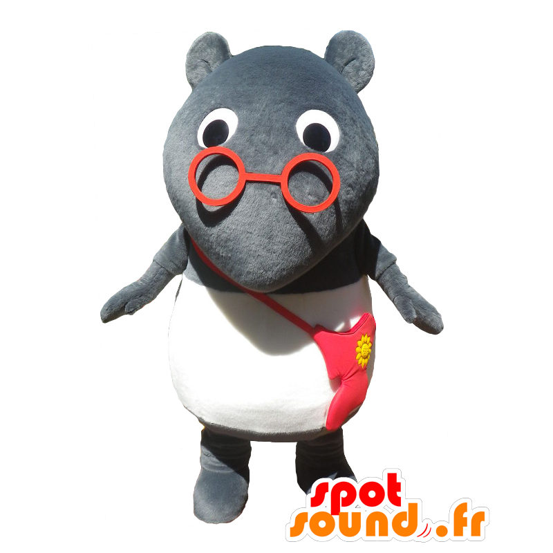 Mascotte de Qi Ben, souris grise, rat géant avec des lunettes - MASFR27126 - Mascottes Yuru-Chara Japonaises