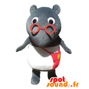 Maskot Qi Ben, grå mus, jätte råtta med glasögon - Spotsound