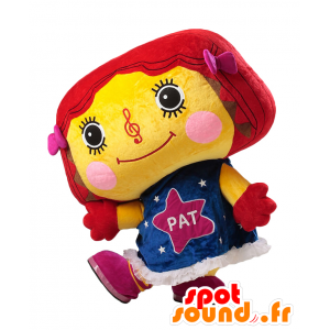 Pat-chan maskot, farverig pige, gul, rød og blå - Spotsound