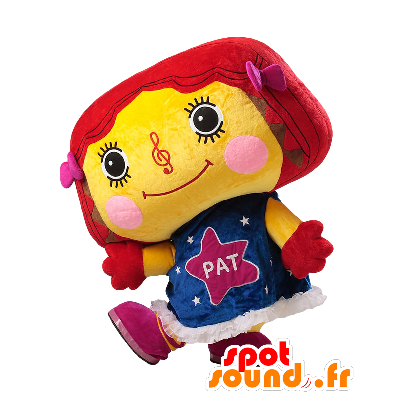 Pat-chan maskot, farverig pige, gul, rød og blå - Spotsound