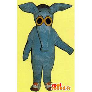 Mascot pequeño elefante azul con gafas - MASFR007005 - Mascotas de elefante