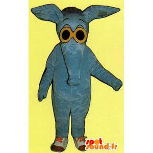 Mascotte kleine blauwe olifant met een bril - MASFR007005 - Elephant Mascot