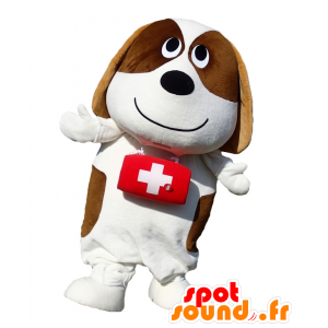 Mascot Giraud, blanco San Bernardo y marrón con un barril - MASFR27135 - Yuru-Chara mascotas japonesas