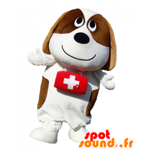 Mascot Giraud branco St. Bernard e castanho com um barril - MASFR27135 - Yuru-Chara Mascotes japoneses