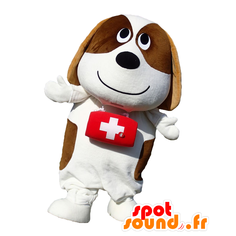 Mascot Giraud witte St. Bernard en bruin met een vat - MASFR27135 - Yuru-Chara Japanse Mascottes