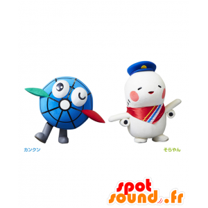 Mascot Kankun en Sorayan, een wereldbol en een wit vliegtuig - MASFR27138 - Yuru-Chara Japanse Mascottes