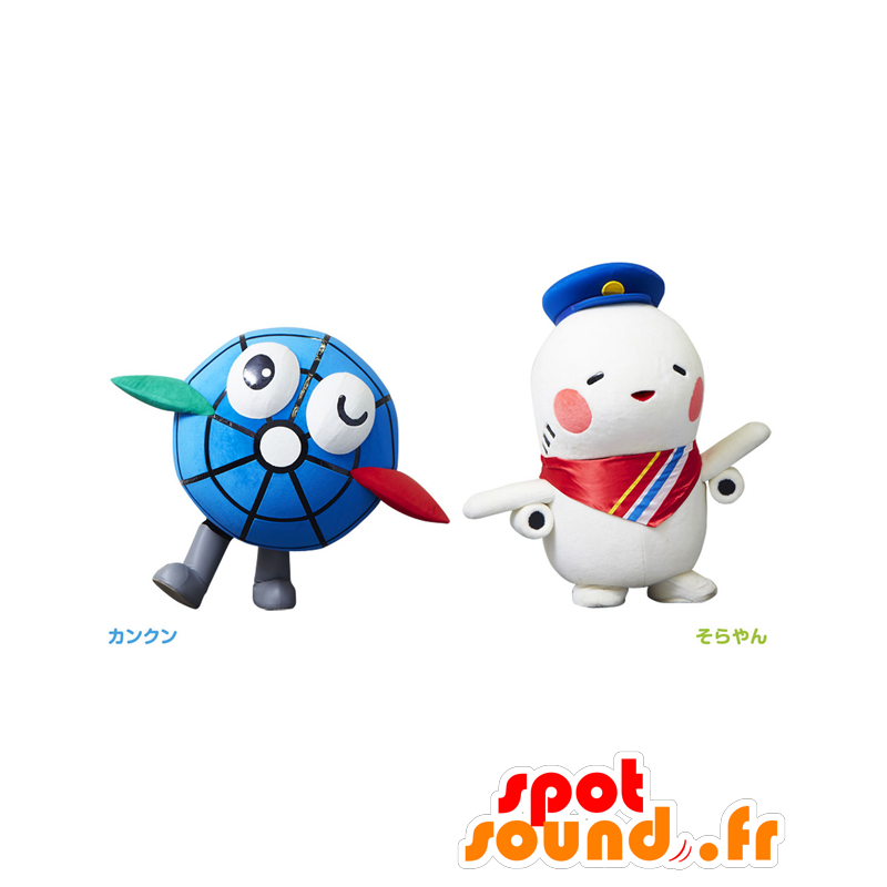 Mascotte Kankun e Sorayan, un globo e un piano bianco - MASFR27138 - Yuru-Chara mascotte giapponese