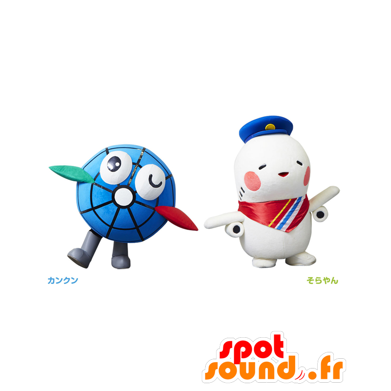 Mascot Kankun e Sorayan, um globo e um plano branco - MASFR27138 - Yuru-Chara Mascotes japoneses