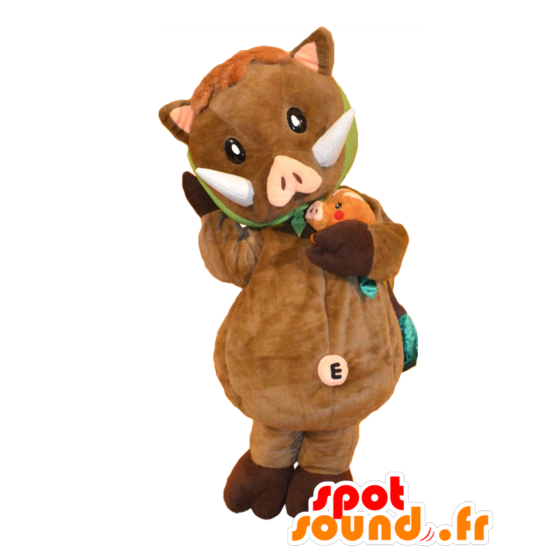Mascot Inoshi Shi, jabalí marrón con los colmillos - MASFR27148 - Yuru-Chara mascotas japonesas