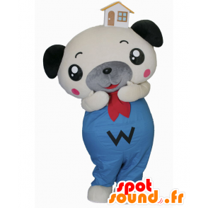 Mascotte de chien blanc, gris et bleu avec une maison sur la tête - MASFR27151 - Mascottes Yuru-Chara Japonaises