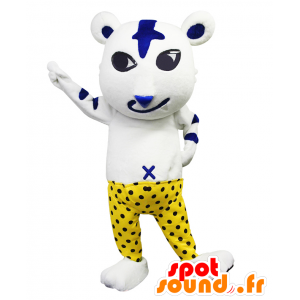 Mascot Antora, hvit og blå tiger med polka dot bukser - MASFR27153 - Yuru-Chara japanske Mascots