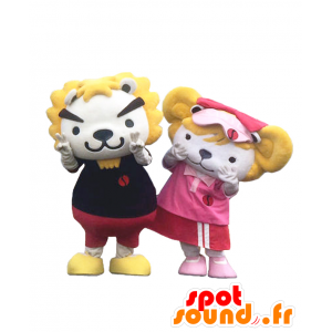 Mascotte Gaou rotonde e Sandy, due leoni bianchi e gialli - MASFR27156 - Yuru-Chara mascotte giapponese