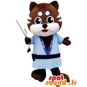 Bruine en witte hond mascotte met een blauwe kimono - MASFR27162 - Yuru-Chara Japanse Mascottes