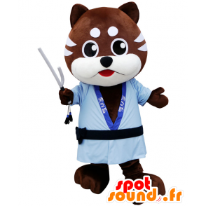 Cane marrone e bianco con un kimono mascotte blu - MASFR27162 - Yuru-Chara mascotte giapponese