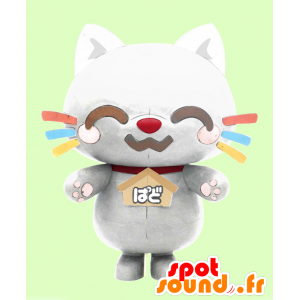 パドニャンコのマスコット、色とりどりのひげの白い猫-MASFR27165-日本のゆるキャラのマスコット