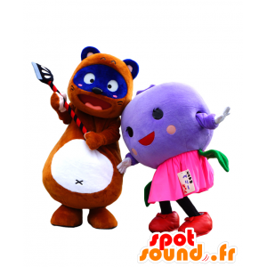 Mascots Ponta und Berry-Chan, ein Waschbär und eine Heidelbeere - MASFR27168 - Yuru-Chara japanischen Maskottchen