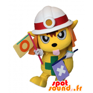 Mascotte de Dobell-kun, chien jaune avec un casque de pompier - MASFR27171 - Mascottes Yuru-Chara Japonaises