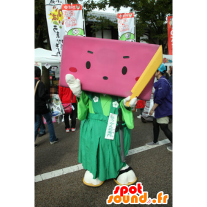 Mascotte de Yokan MigiEmon, bonhomme rose avec une tête carrée - MASFR27189 - Mascottes Yuru-Chara Japonaises