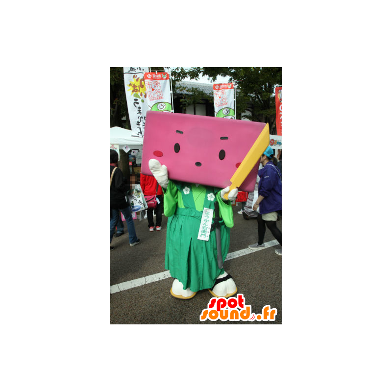 Mascot Yokan MigiEmon roze man met een vierkante kop - MASFR27189 - Yuru-Chara Japanse Mascottes