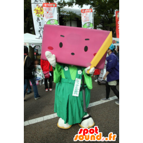 Homem rosa Mascot Yokan MigiEmon com uma cabeça quadrada - MASFR27189 - Yuru-Chara Mascotes japoneses