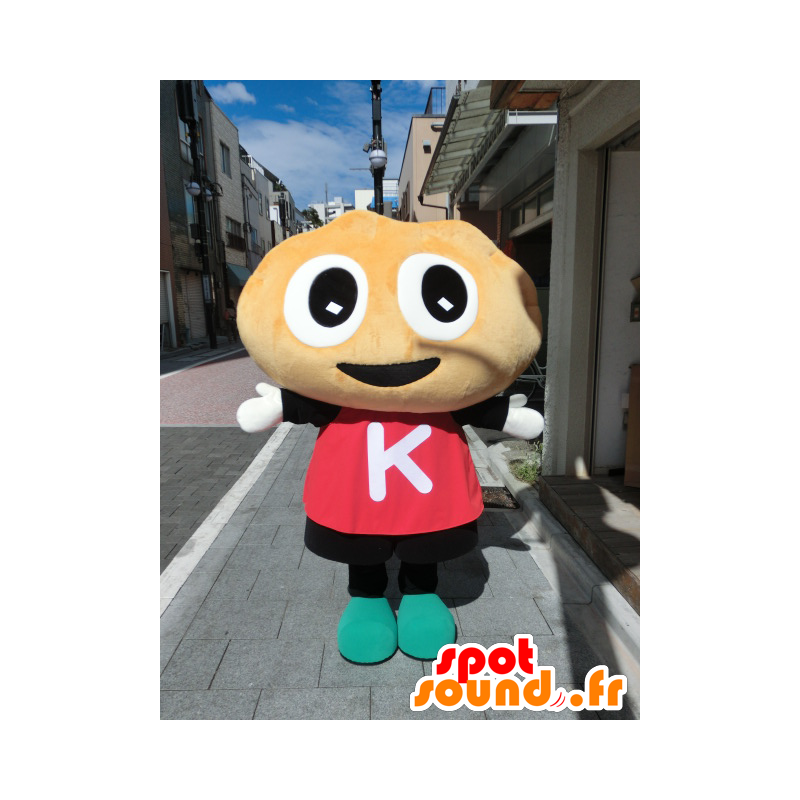 Kentakun mascotte, gnocco beige vestito rosso e nero - MASFR27191 - Yuru-Chara mascotte giapponese