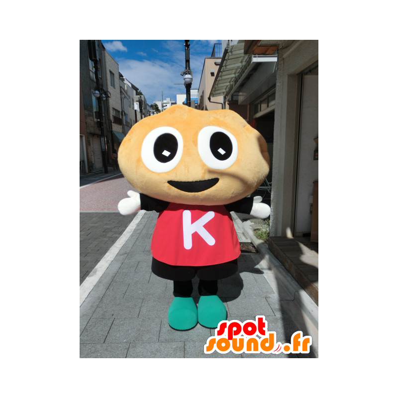 Mascot Kentakun, bolinho de massa bege vestido vermelho e preto - MASFR27191 - Yuru-Chara Mascotes japoneses